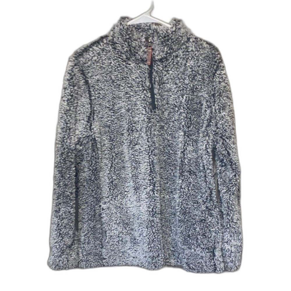 Fuzzy Gray Fleece Quarterzip Pullover Weatherproof Vintage Woman’s Size Large